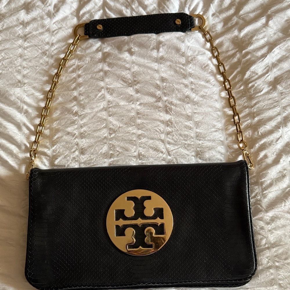 Tory Burch Navy Clutch with Gold Chain